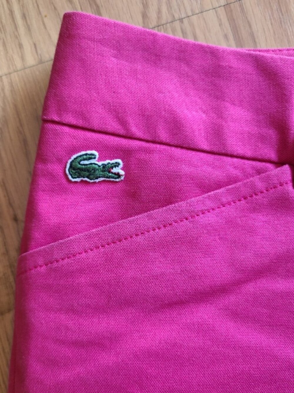 NEW! LACOSTE CROPPED KICK FLARE PANTS HOT PINK STRETCH COTTON ALLIGATOR LOGO 36 - Picture 4 of 8
